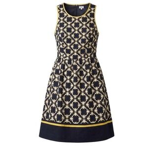 Crown & Ivy Petite Dress Navy‎ Yellow Bee Print Sleeveless A-Line Size 4P